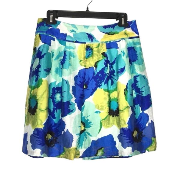 ANN TAYLOR LOFT LINEN BLEND WATERCOLOR FLORAL PLEATED MINI SKIRT 6 - Picture 2 of 13